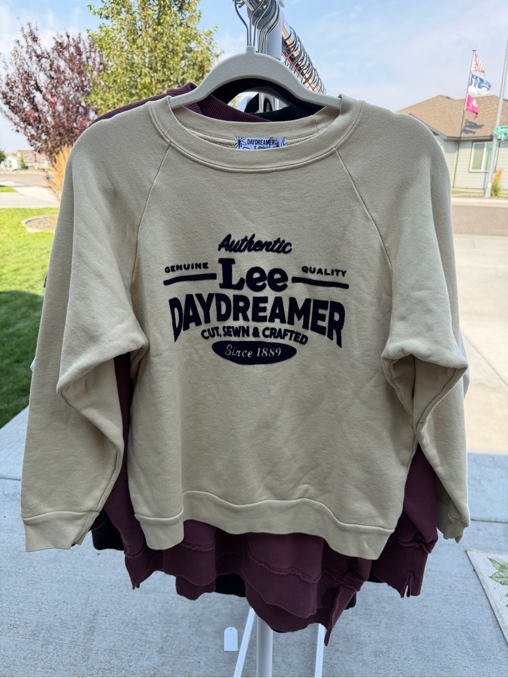 Daydreamer Crewneck Sweatshirt in Cream with Navy Logo